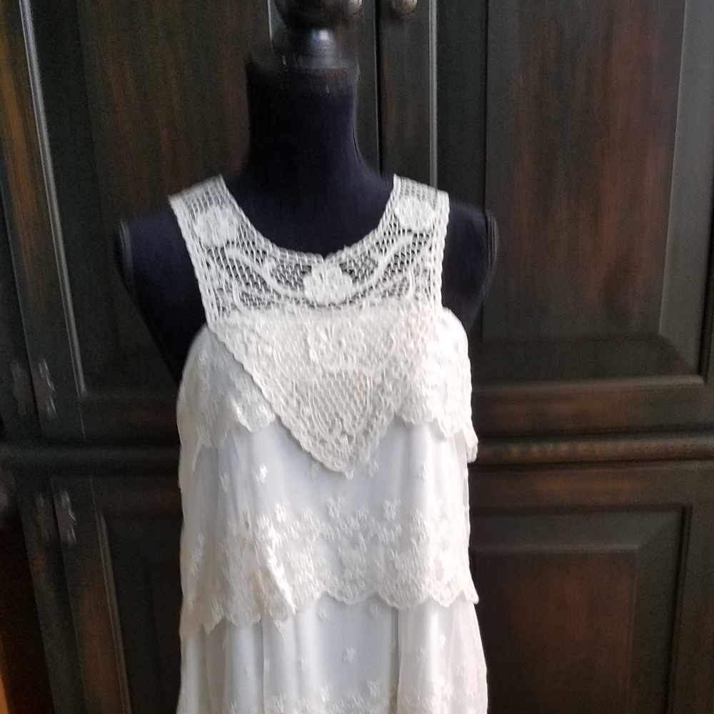 Layered Lace and Crocheted Neckline Dress